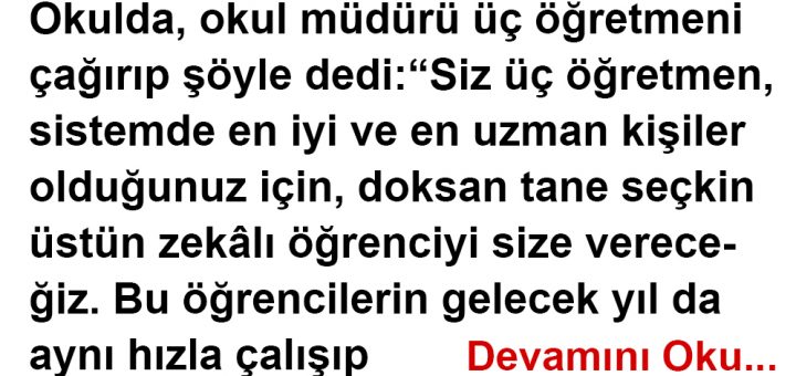 Siz üç öğretmen, sistemde en iyi ve en uzman kişiler olduğunuz için, doksan tane seçkin üstün zekâlı öğrenciyi size vereceğiz. Bu öğrencilerin